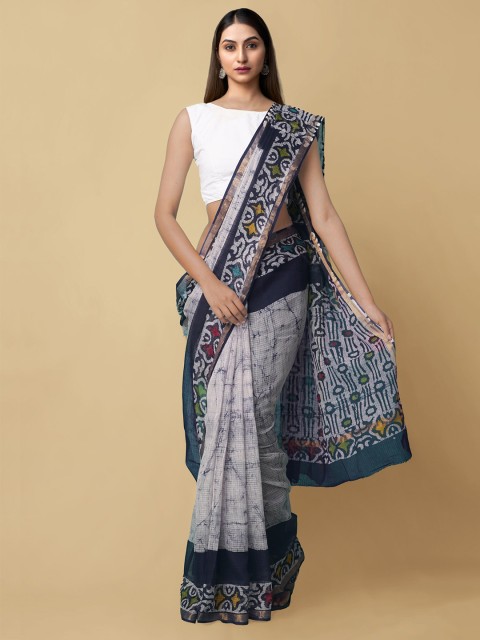 

Unnati Silks Cream-Coloured & White Floral Pure Cotton Kota Saree