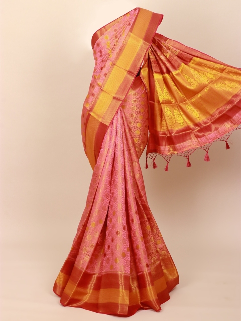 

Pothys Pink & Gold-Toned Woven Design Art Silk Banarasi Saree