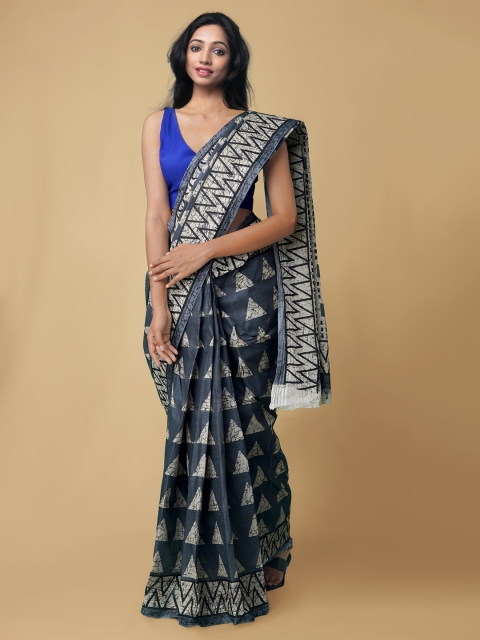 

Unnati Silks Women Grey & White Pure Krisha Summer Cotton Sustainable Saree