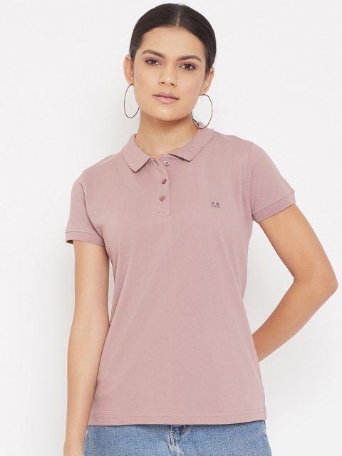 

Okane Women Pink Polo Collar Slim Fit T-shirt