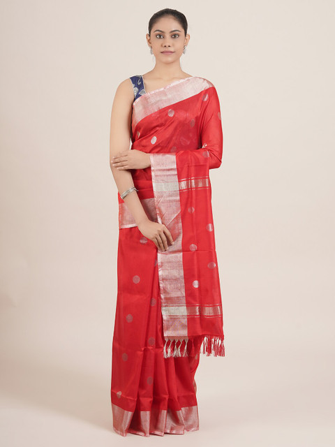 

Pothys Red & Silver-Toned Pure Silk Uppada Saree