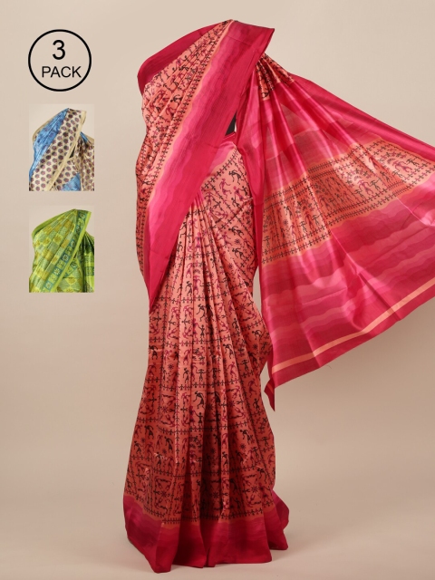 

Pothys Pack Of 3 Jute Silk Sarees, Pink