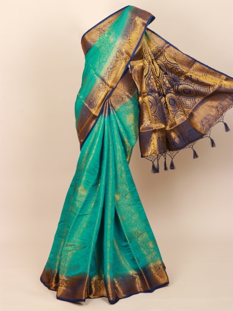 

Pothys Green & Gold-Toned Ethnic Motifs Zari Art Silk Banarasi Saree