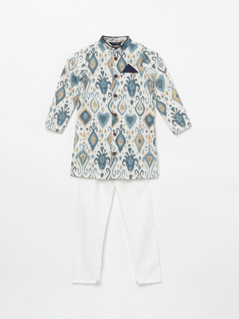 

Melange by Lifestyle Boys Blue Ethnic Motifs Pure Cotton Kurta with Pyjamas Set