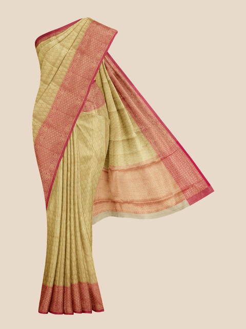 

KLM Fashion Mall Gold-Toned & Pink Ethnic Motifs Zari Silk Blend Saree