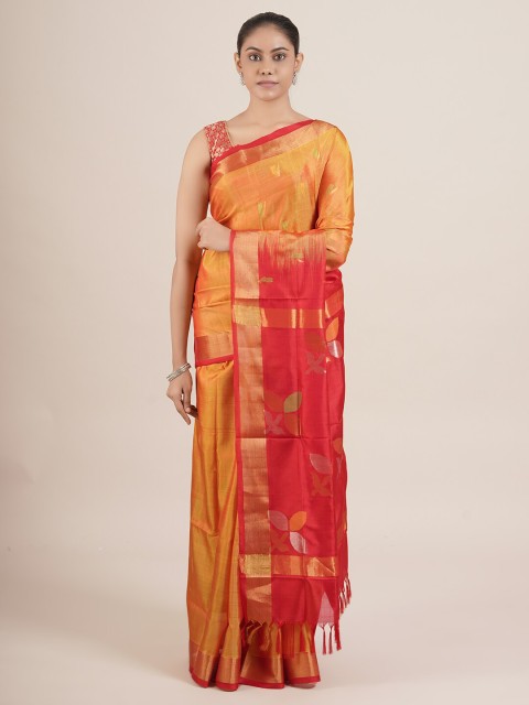 

Pothys Orange & Red Woven Design Pure Silk Uppada Saree
