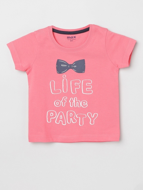 

max Boys Coral Pink Typography Printed Cotton T-shirt