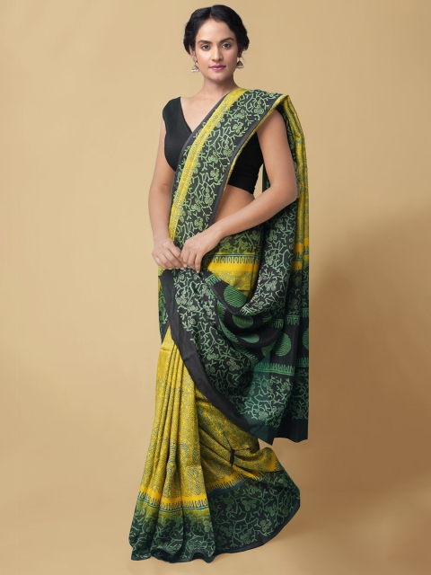 

Unnati Silks Yellow & Green Ethnic Motifs Pure Silk Baluchari Saree