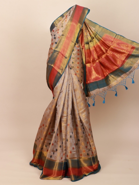 

Pothys Grey & Red Woven Design Art Silk Banarasi Saree