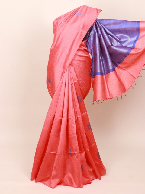 

Pothys Peach-Coloured & Violet Ethnic Motifs Jute Silk Saree