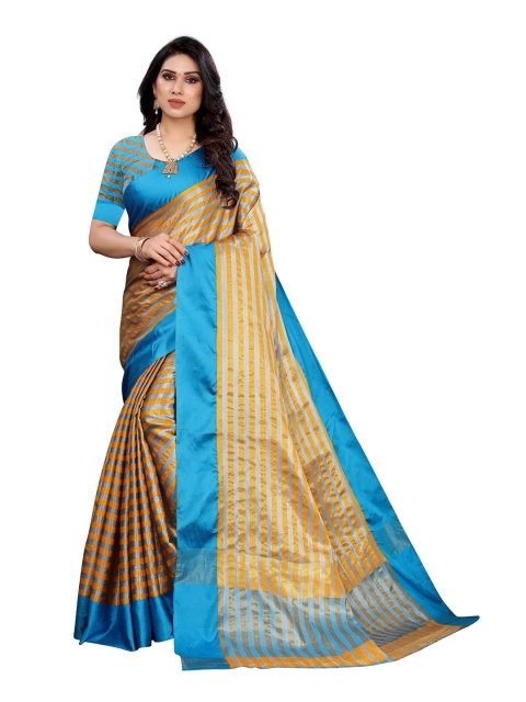 

KALINI Blue & Yellow Striped Silk Blend Saree