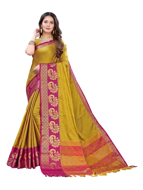 

KALINI Yellow & Pink Ethnic Motifs Zari Art Silk Saree