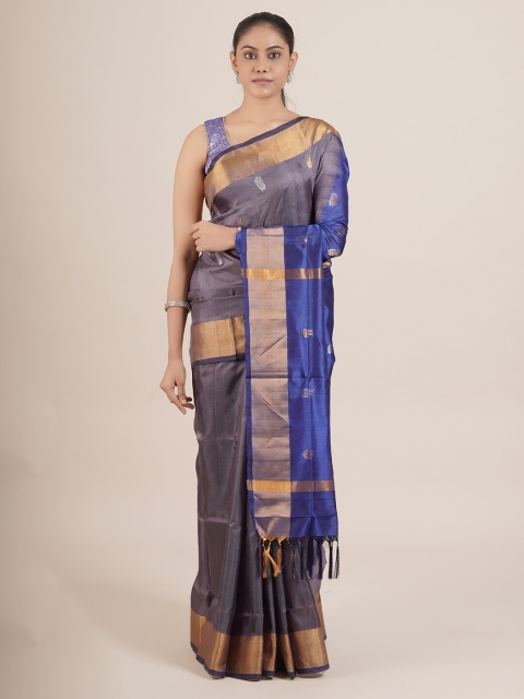 Pothys Grey & Blue Bagh Pure Silk Uppada Saree