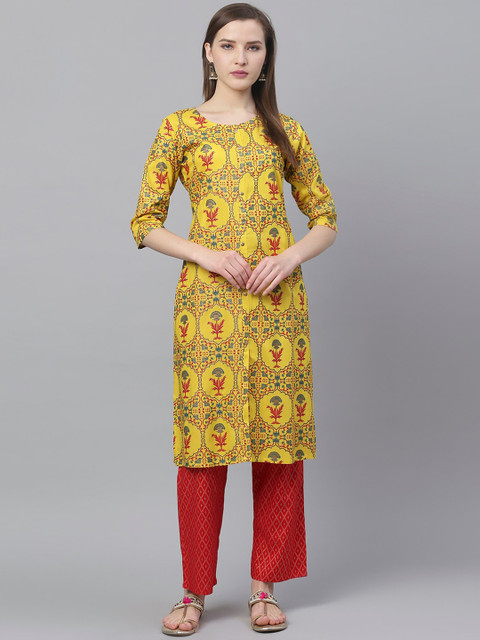 

Ishin Women Yellow Printed Kurta with Trousers
