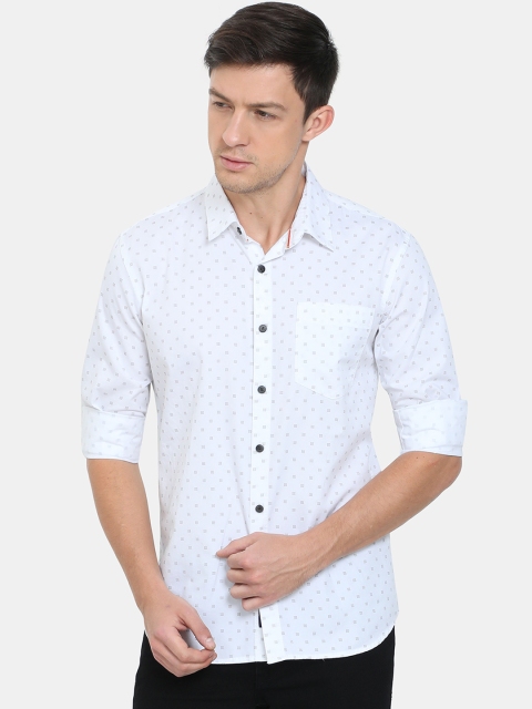 

HERE&NOW Men White Slim Fit Printed Cotton Casual Shirt