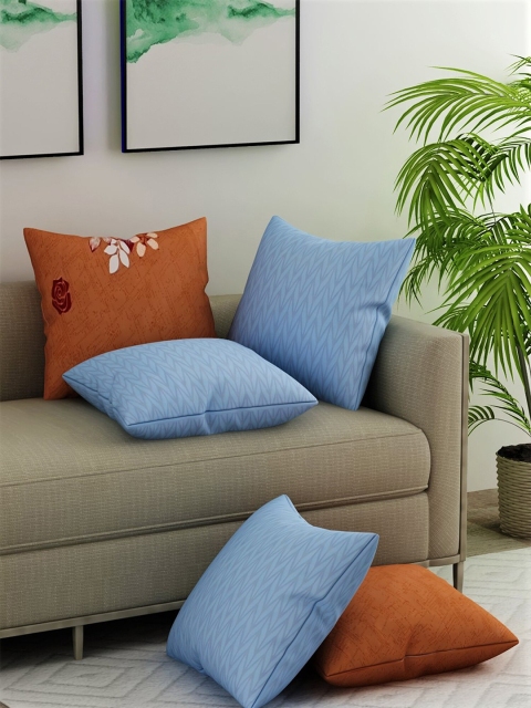 

Salona Bichona Blue & Brown Set of 5 Floral Square Cushion Covers
