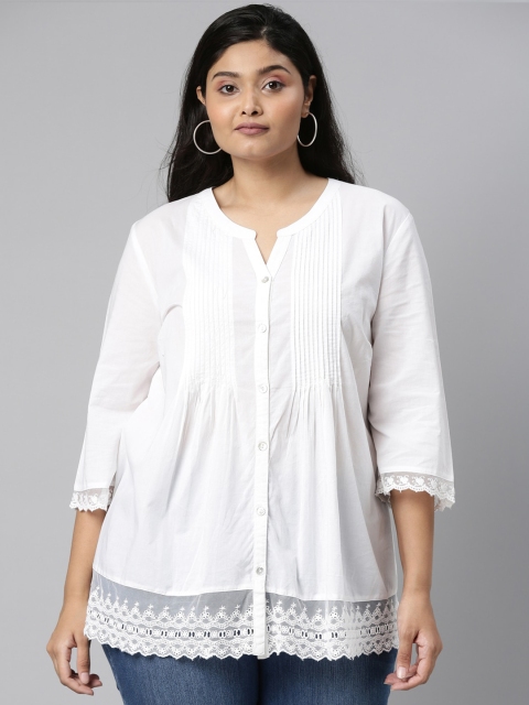 

The Pink Moon White Mandarin Collar Tunic