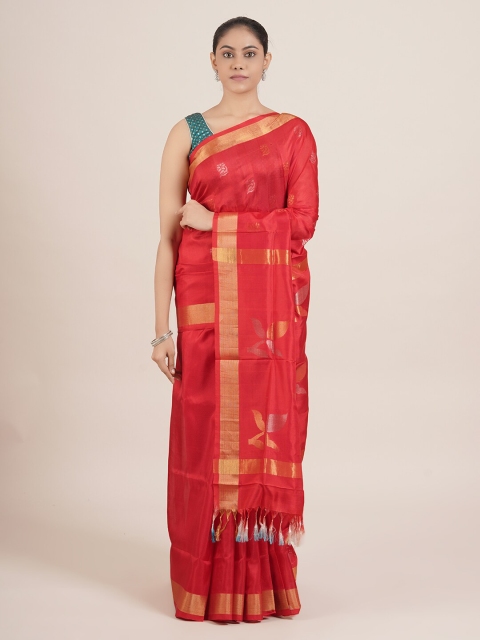 

Pothys Red & Gold-Toned Woven Design Pure Silk Uppada Saree