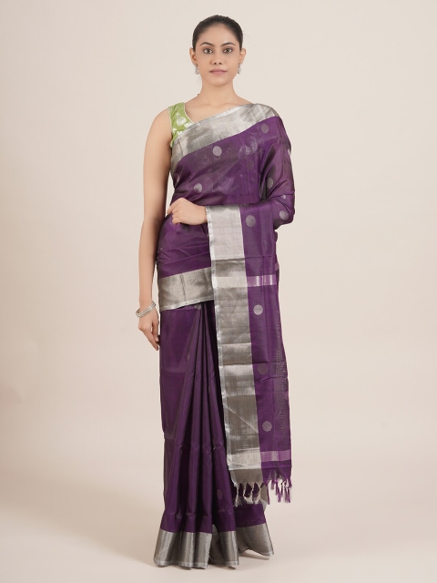 

Pothys Purple & Silver-Toned Pure Silk Uppada Saree