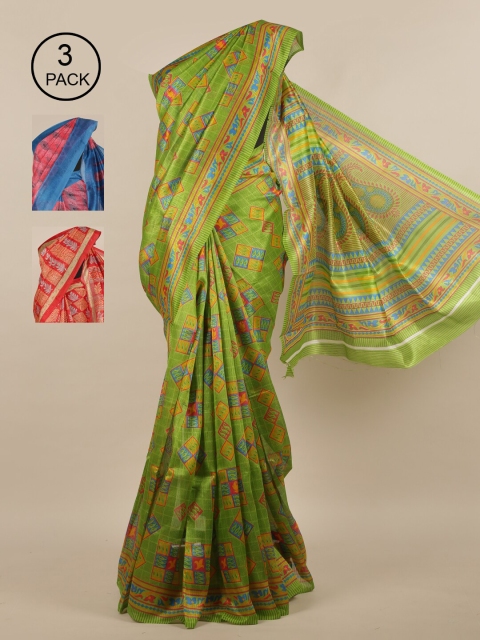 

Pothys Pack Of 3 Multicoloured Floral Jute Silk Saree, Multi