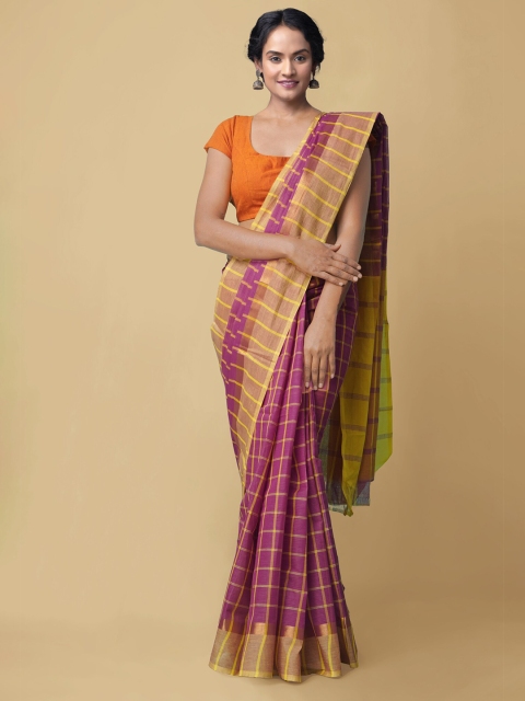 

Unnati Silks Women Purple & Yellow Pure Pavni Mangalagiri Cotton Sustainable Saree