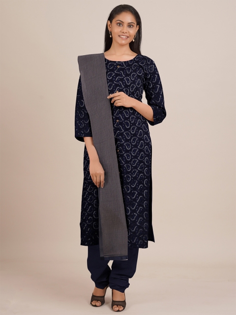 

Pothys Navy Blue & Grey Printed Unstitched Dress Material