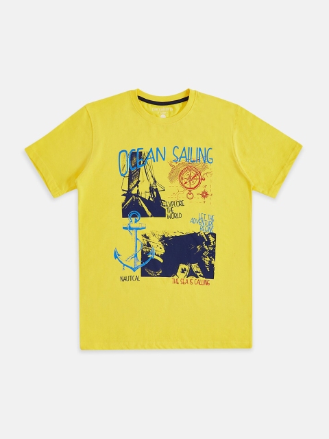 

Pantaloons Junior Boys Yellow & Blue Printed T-shirt