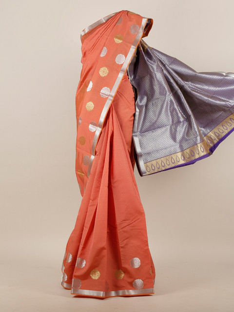 

Pothys Orange & Blue Woven Design Art Silk Saree