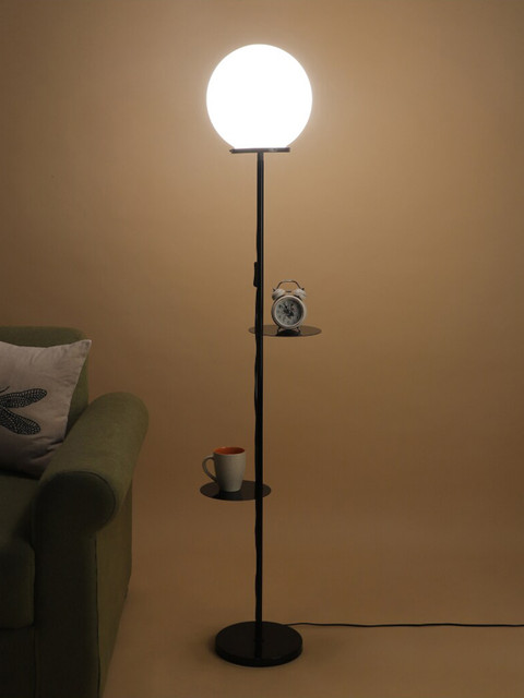 

SANDED EDGE White & Black Contemporary Floor Lamp with Shade