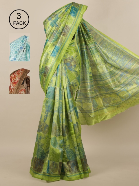 

Pothys Pack Of 3 Jute Silk Sarees, Green