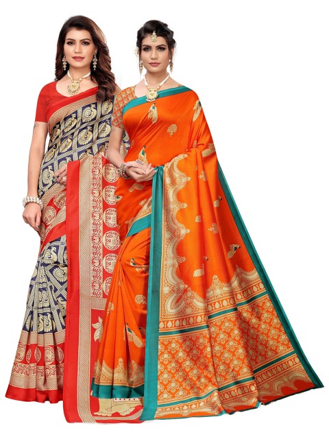 

KALINI Pack of 2 Art Silk Saree, Orange