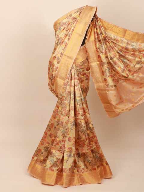 

Pothys Cream-Coloured & Red Floral Art Silk Saree