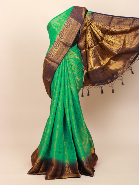 

Pothys Green & Blue Woven Design Art Silk Banarasi Saree