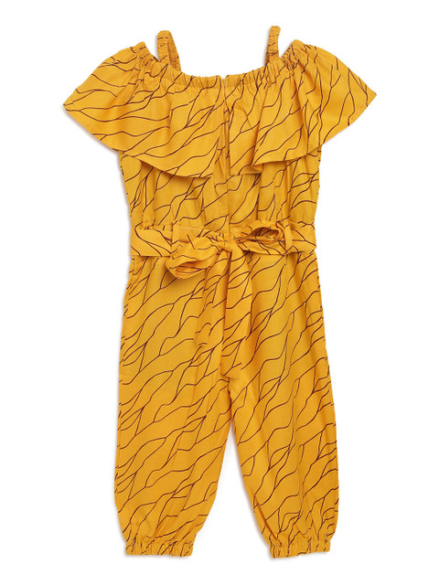 

ADIVA Girls Mustard & Brown Printed Basic Jumpsuit with Ruffles