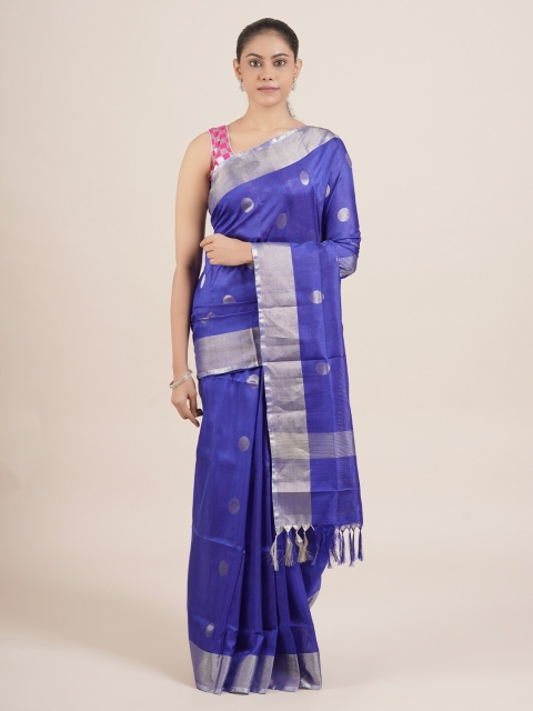 

Pothys Blue & Silver-Toned Woven Design Pure Silk Uppada Saree