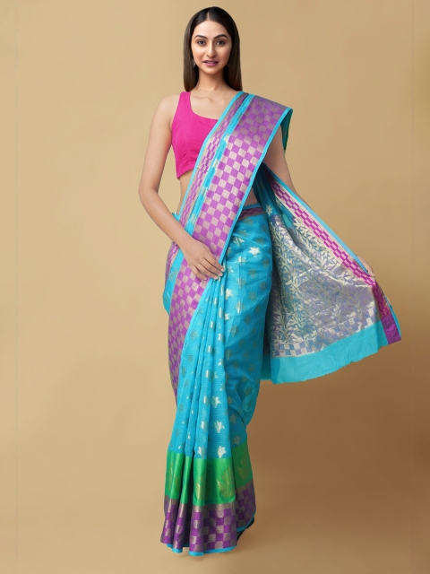 

Unnati Silks Blue & Green Woven Design Silk Blend Kota Saree