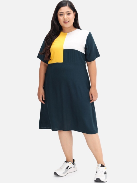 

BEYOUND SIZE - THE DRY STATE Teal & Yellow Colourblocked Dress