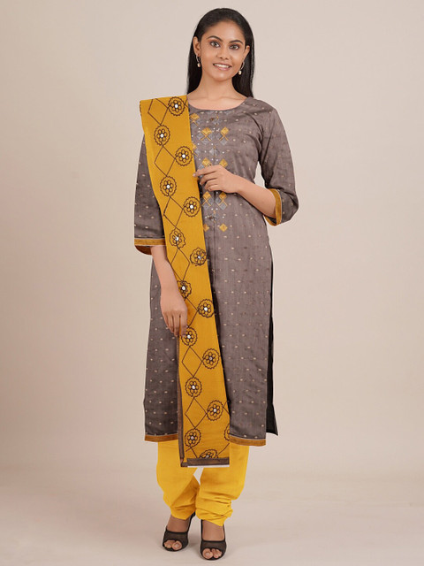 

Pothys Grey & Yellow Unstitched Dress Material