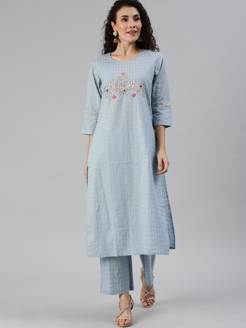

Ishin Women Blue Embroidered Kurta with Trousers