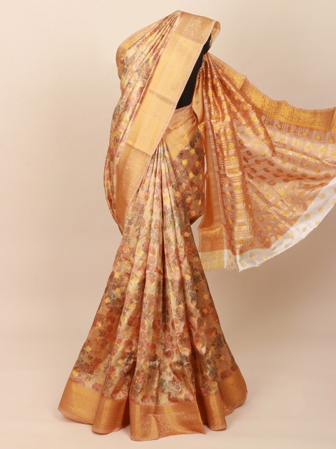 

Pothys Cream-Coloured & Gold-Toned Floral Zari Art Silk Saree