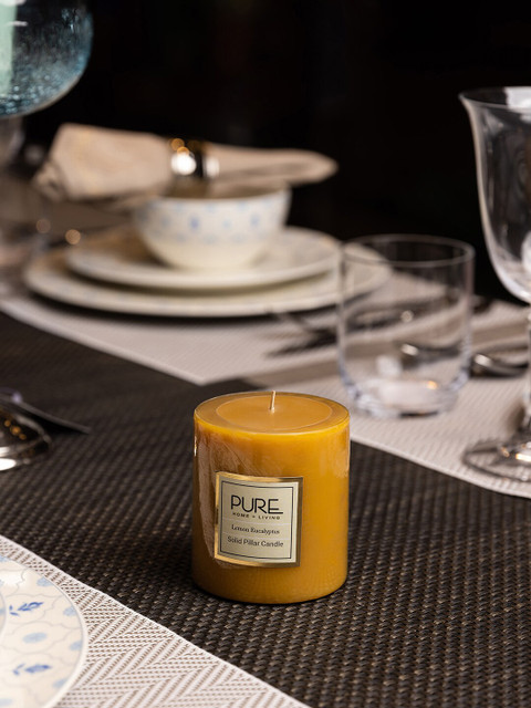 

Pure Home and Living Set Of 2 Mustard Yellow Solid Pillar Candles