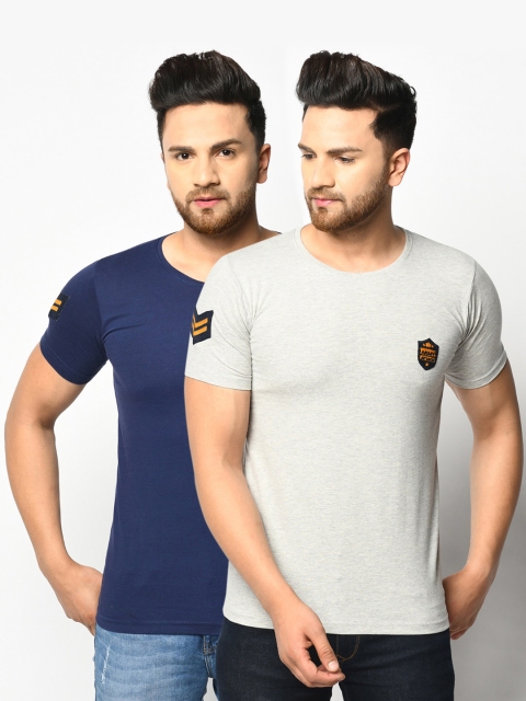

ELEGANCE Men Pack Of 2 Grey & Blue T-shirt