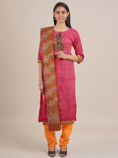 

Pothys Pink & Orange Printed Unstitched Dress Material