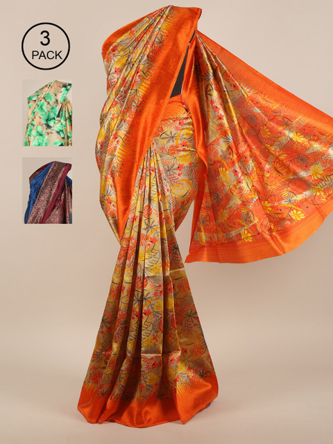 

Pothys Pack of 3 Ethnic Motifs Jute Silk Sarees, Cream