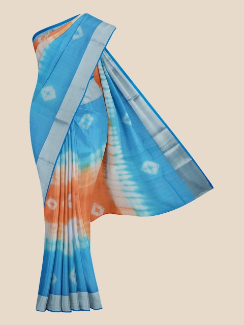

KLM Fashion Mall Orange & Turquoise Blue Bandhani Silk Blend Banarasi Saree