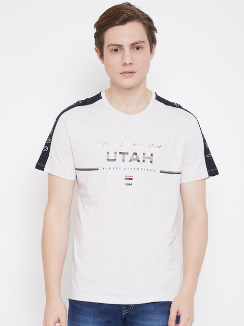 

Octave Men White & Gold-Toned Typography Printed T-shirt