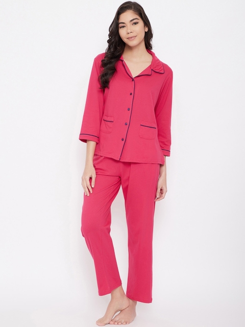 

Clovia Women Pink & Navy Blue Night suit