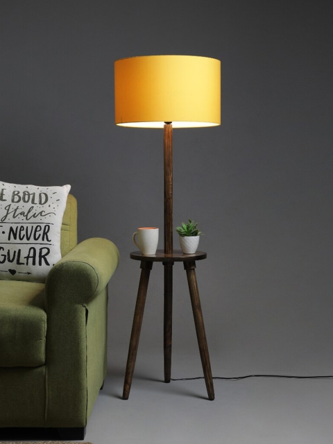

SANDED EDGE Yellow & Brown Contemporary Tripod Shelf Lamp with Shade