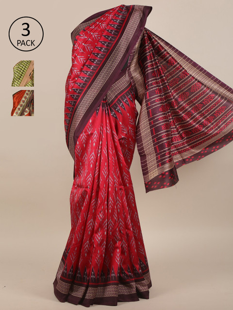 

Pothys Pack of 3 Jute Silk Saree, Pink