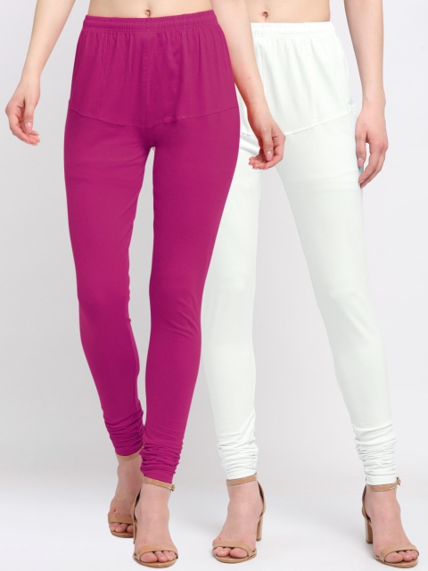 

KLOTTHE Women Pack Of 2 Solid Churidar-Length Cotton Leggings, White